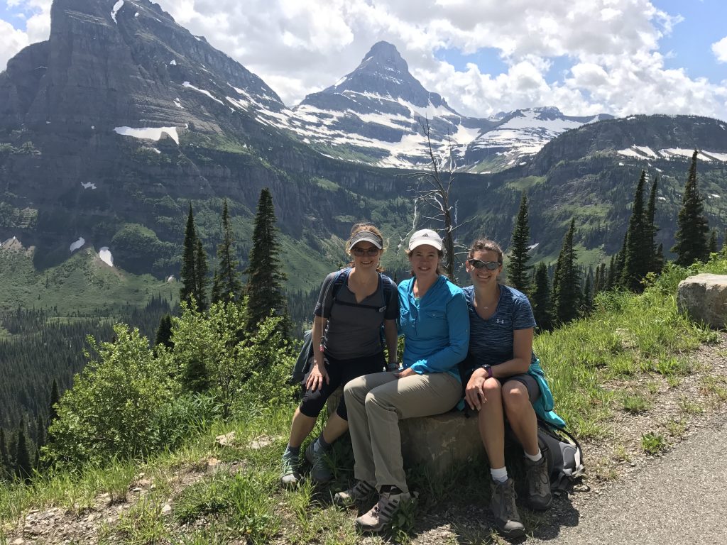 Stop on the side of the Going-to-the-Sun road with gorgeous overlook of mountains of Glacier National Park