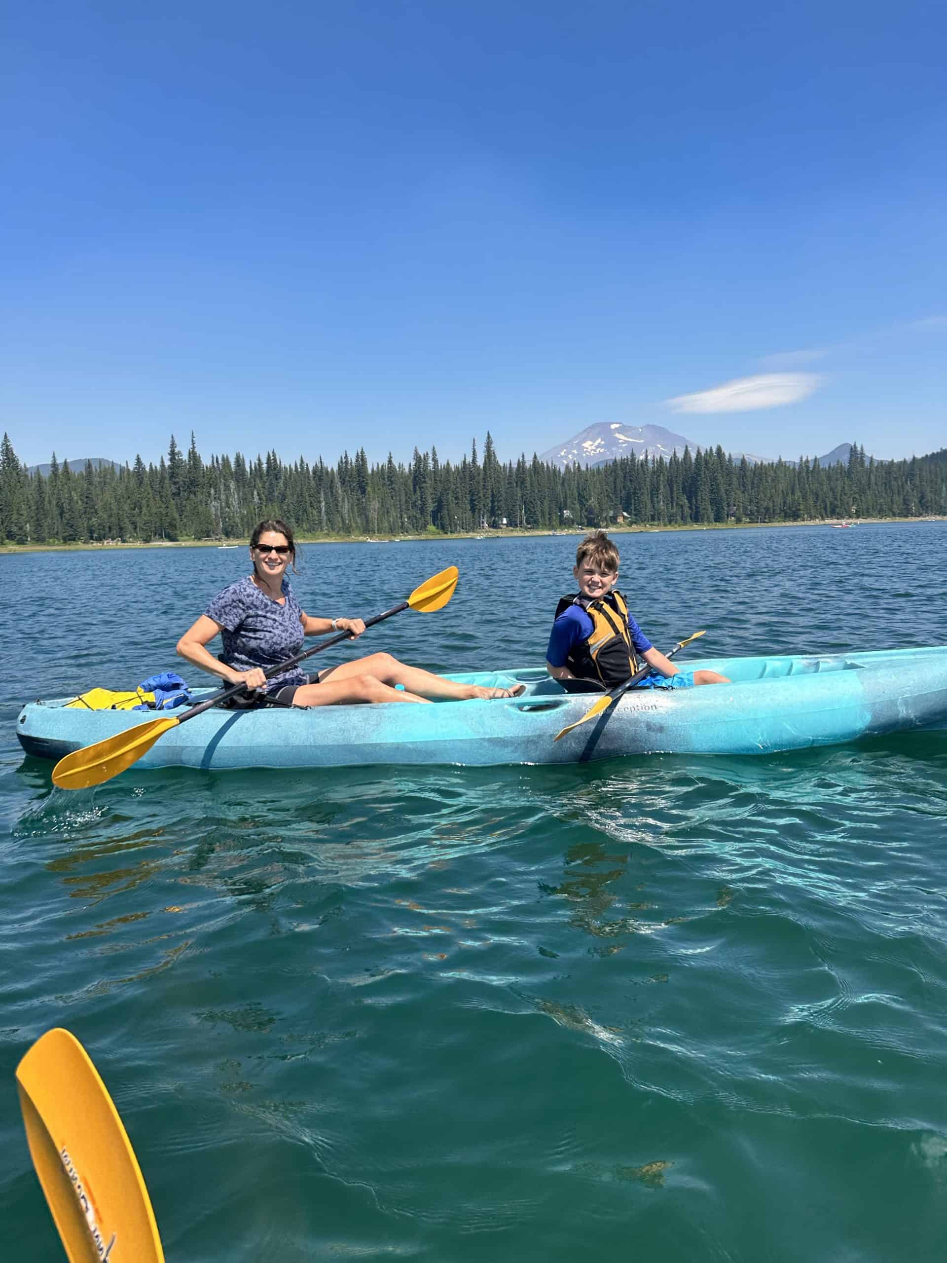 Kayaking on the Cascades Lake Scenic Byway near Bend Oregon