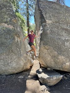 Boulder scrambling on the Sentinel Dome Hike in Yosemite National Park