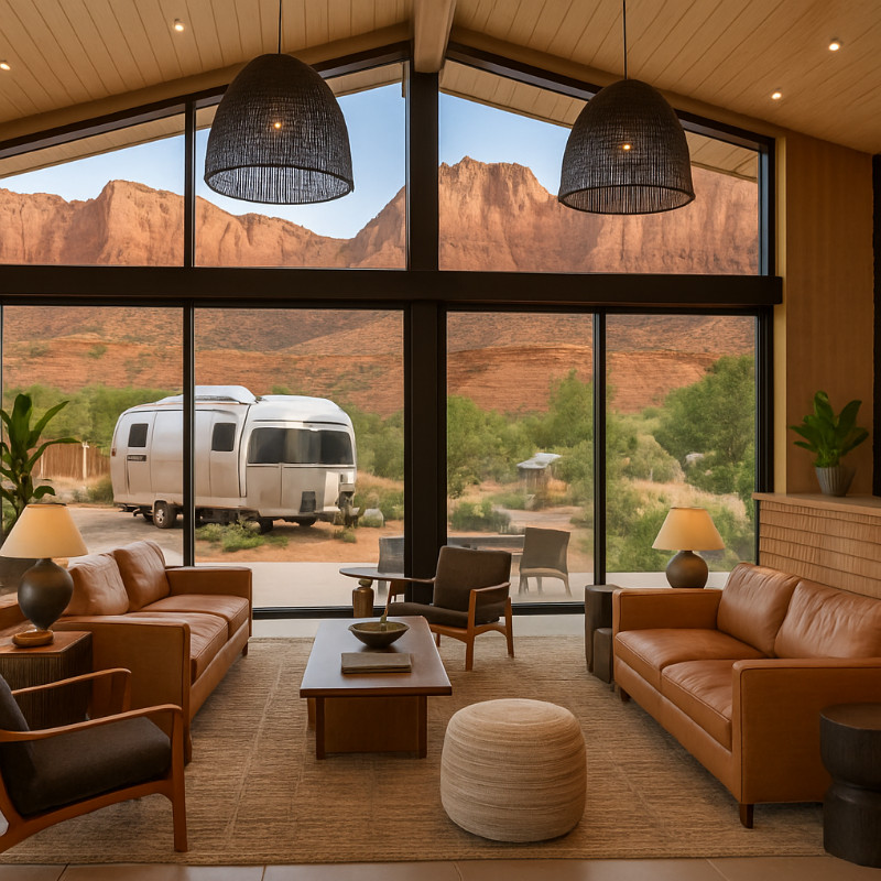 AI image of unique national park glamping stay at AutoCamp near Zion National Park, luxury AirStream