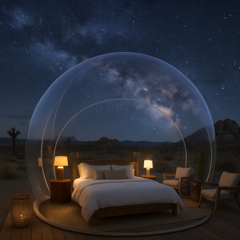 AI image of Stargazing in a unique national park glamping in a stay clear dome tent near Joshua Tree National Park