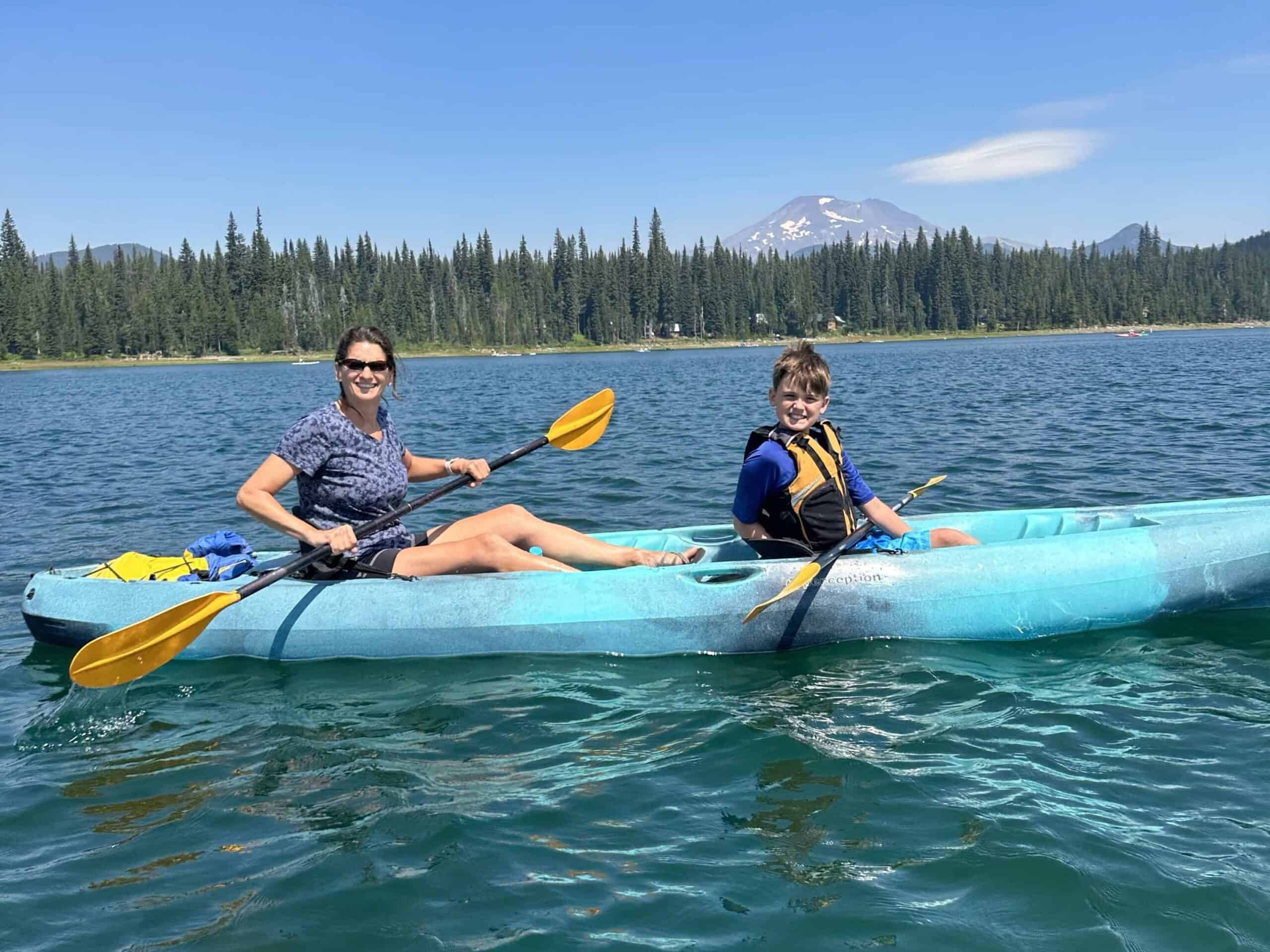 Kayaking on the Cascades Lake Scenic Byway near Bend Oregon