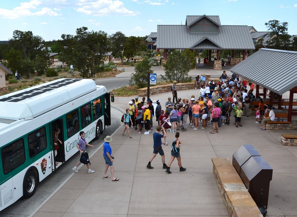 Visitors boarding the Grand Canyon National Park Shuttle