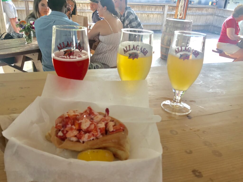 Lobster rolls and Allagash beer in Bar Harbor, Maine