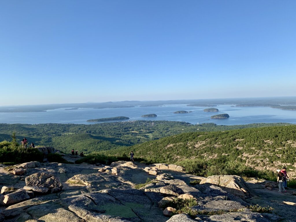 The view of Acadia National Park and the surrounding areas from Cadillac Mountain