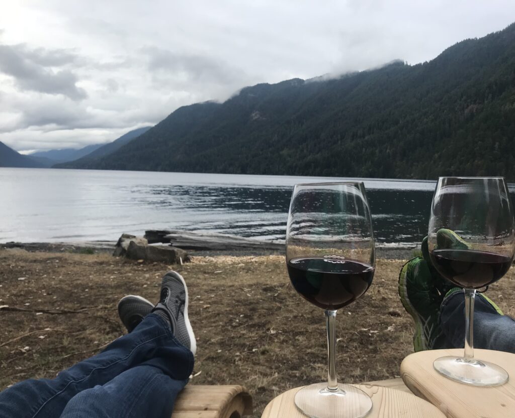 Relaxing in Adirondack chairs at Lake Crescent Lodge, Olympic National Park