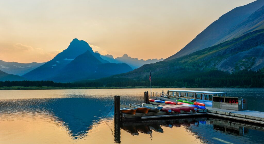 Boat dock at Swiftcurrent Lake, in the Many Glacier section of Glacier National Park