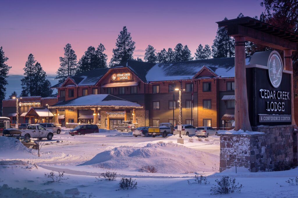 Outside of Cedar Creek Lodge in Columbia Falls, MT near Glacier National Park